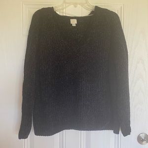 A new day black chunky heavy knit chenille v-neck sweater - L